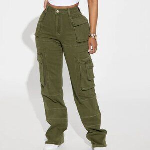 Fashion Nova Army Green Cargo Straight Leg Bottoms